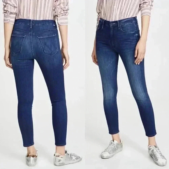 MOTHER High Waisted Looker Ankle Jeans Road To Paradise Dark Wash Size 24 - Picture 1 of 12